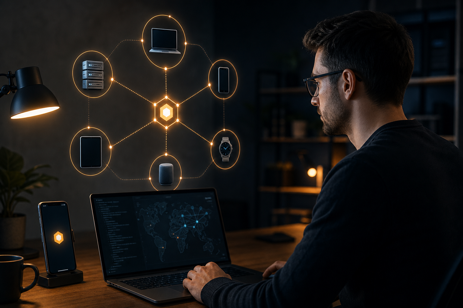Developer tracing push notification delivery between a phone, laptop, and connected device nodes