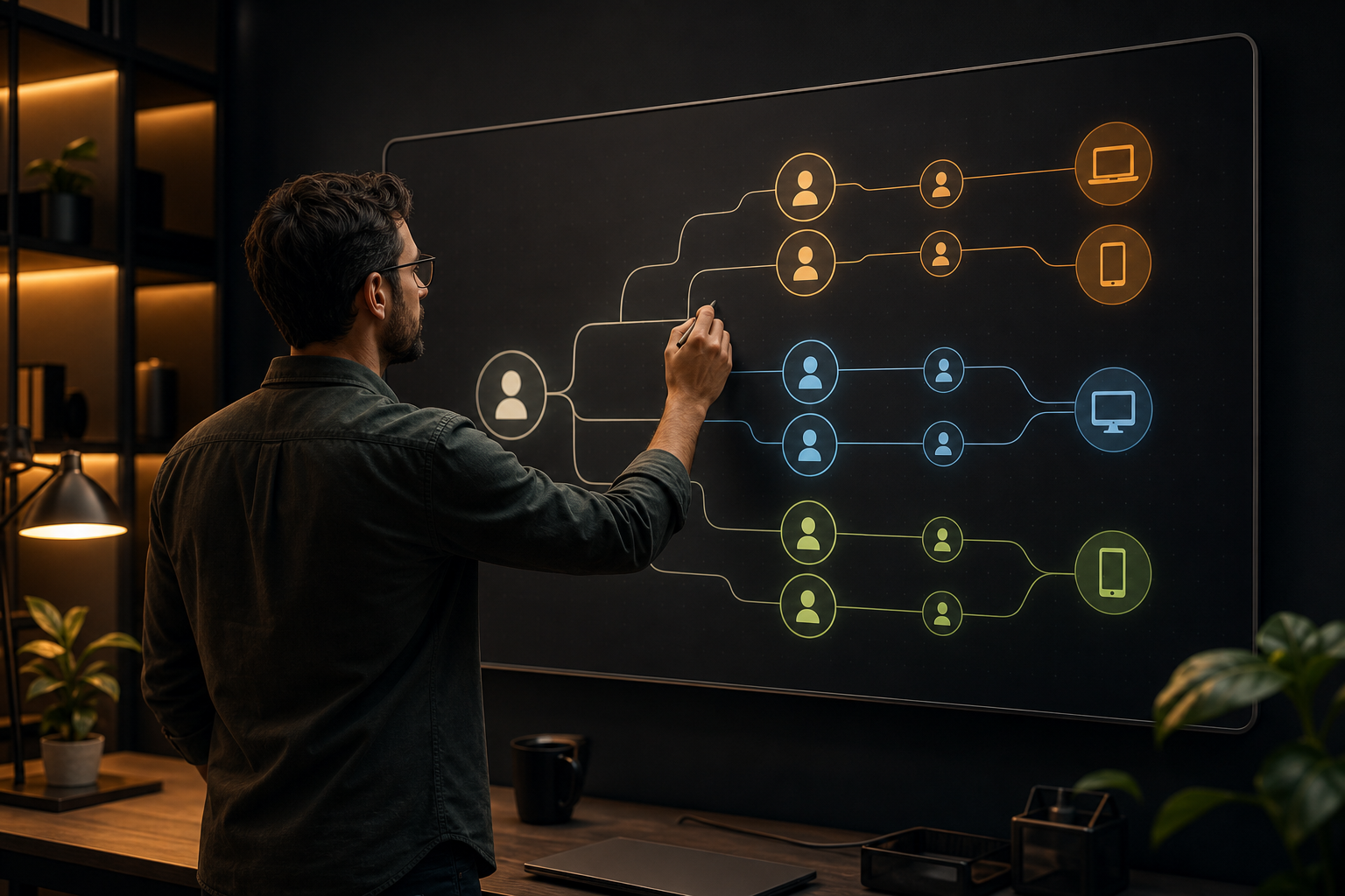 Developer mapping user segments between profile, device and notification groups on a wide abstract interface