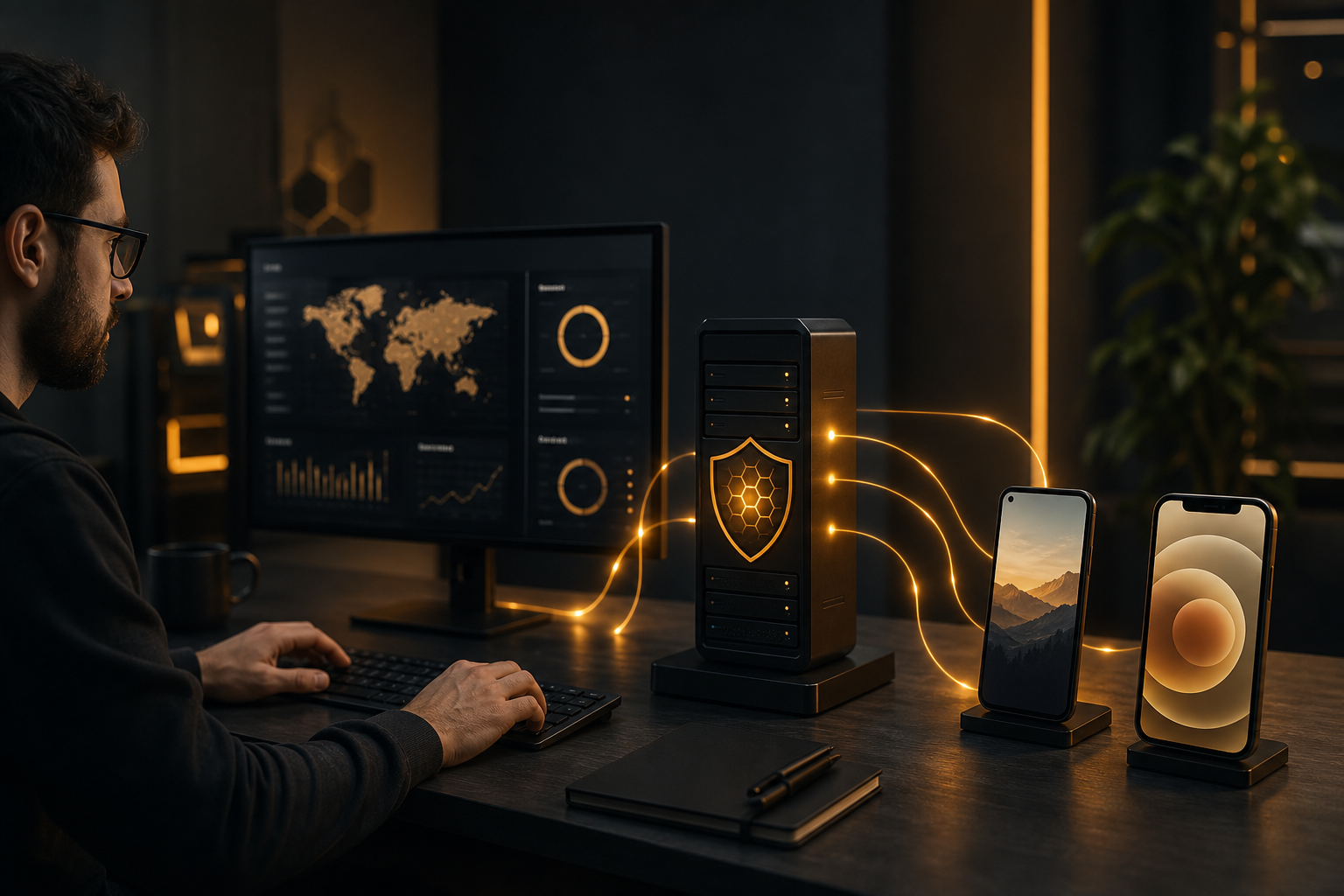Developer workstation securely connecting Firebase push credentials to Android and iOS devices