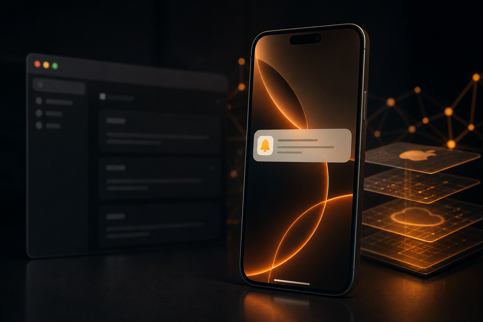 Smartphone lock screen showing a notification beside a closed app interface with subtle network signals